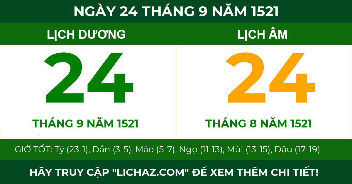 lịch âm ngày 24 tháng 9 năm 1521