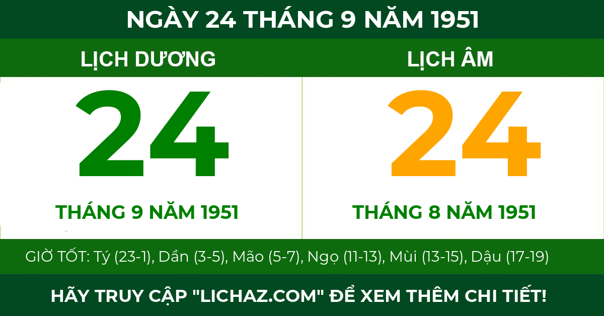lịch âm ngày 24 tháng 9 năm 1951