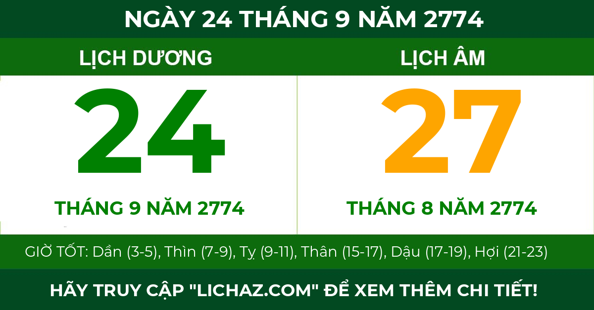lịch âm ngày 24 tháng 9 năm 2774