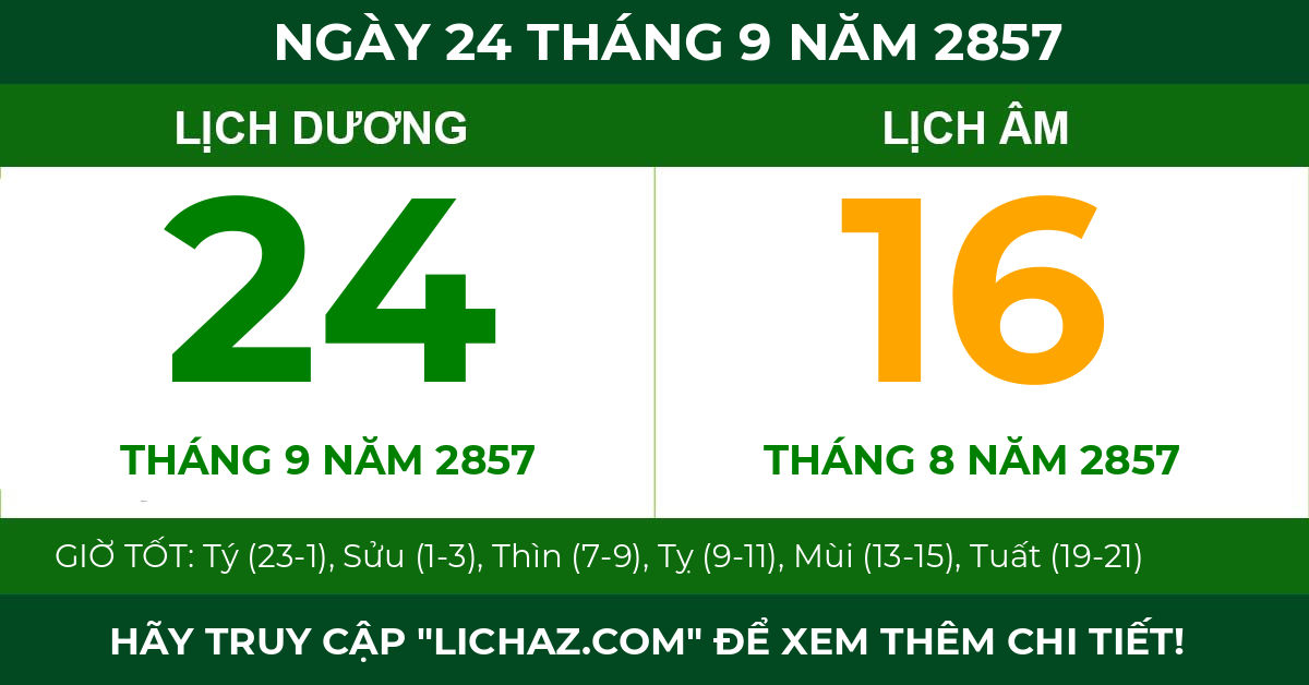 lịch âm ngày 24 tháng 9 năm 2857