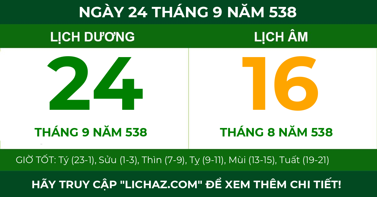 lịch âm ngày 24 tháng 9 năm 538