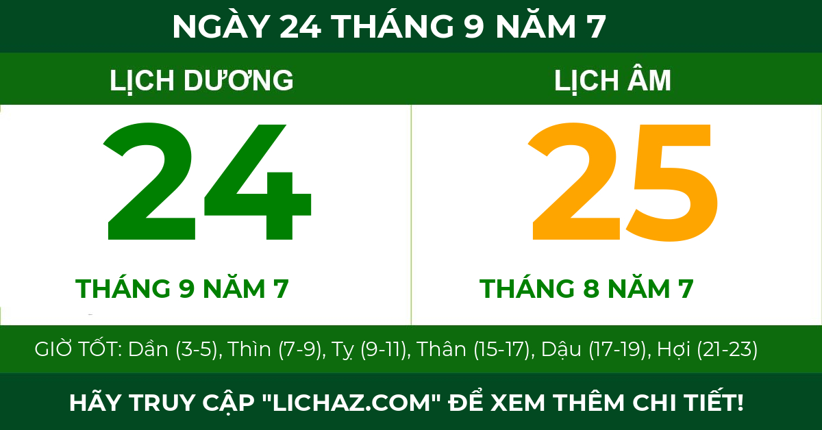 lịch âm ngày 24 tháng 9 năm 7