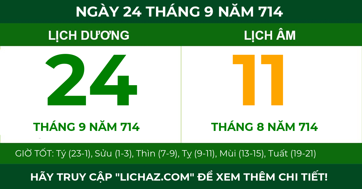 lịch âm ngày 24 tháng 9 năm 714