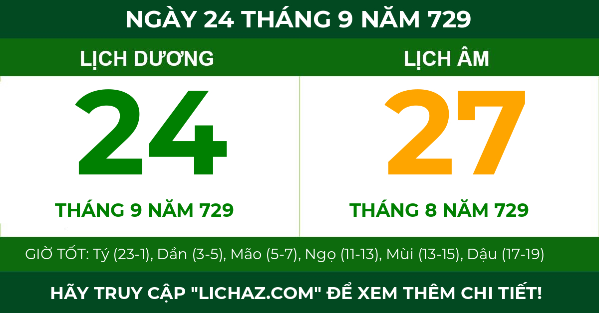 lịch âm ngày 24 tháng 9 năm 729