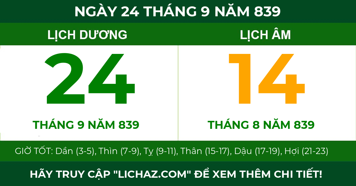 lịch âm ngày 24 tháng 9 năm 839
