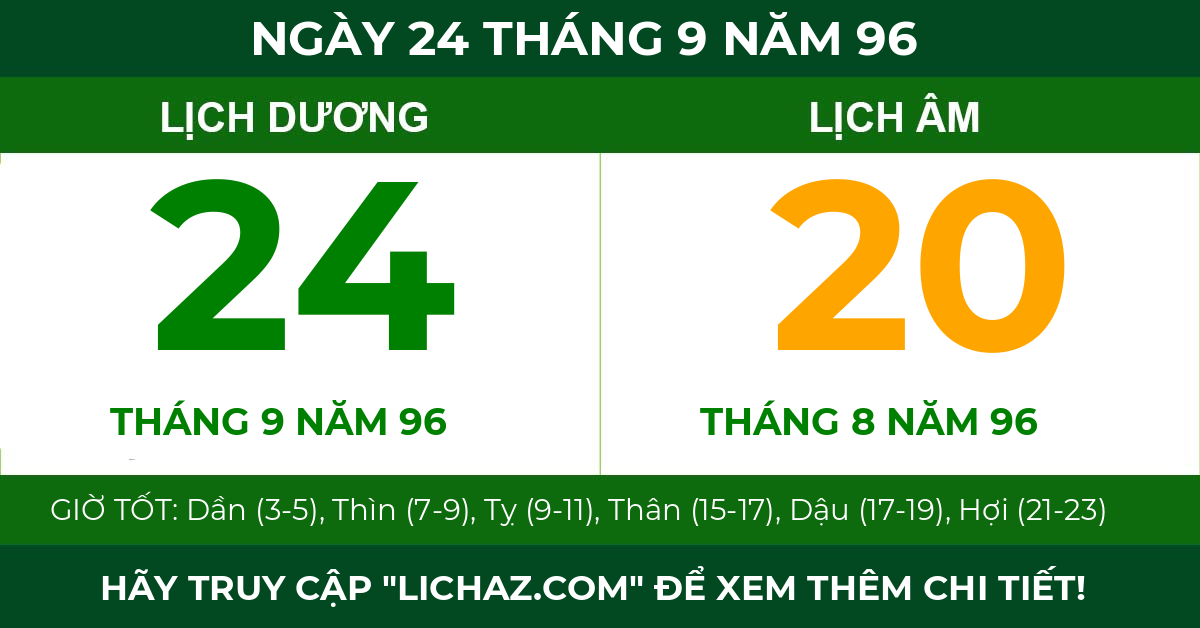 lịch âm ngày 24 tháng 9 năm 96