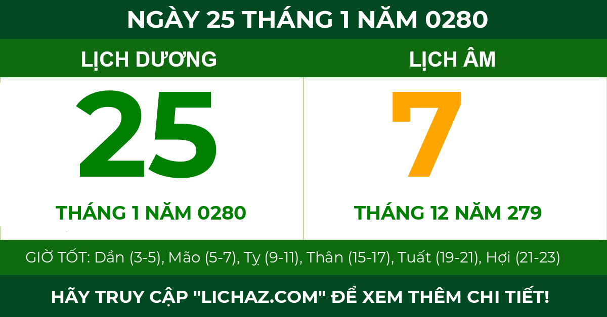 lịch âm ngày 25 tháng 1 năm 0280