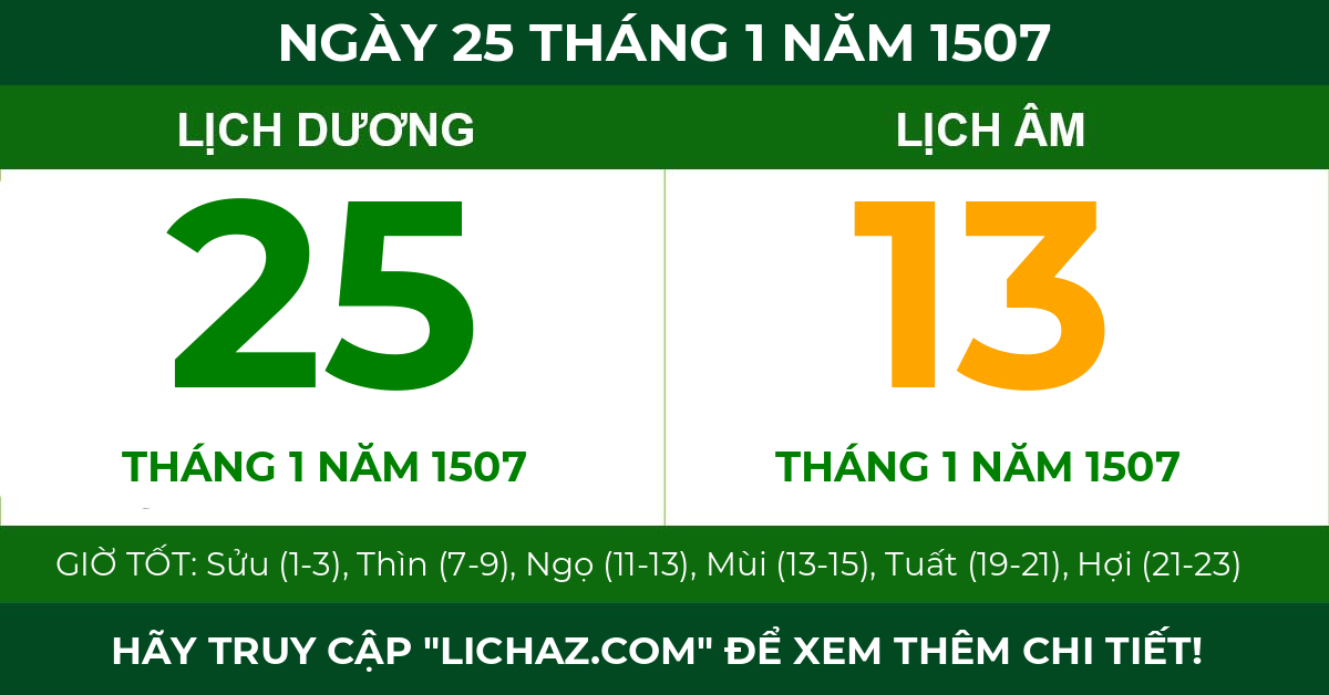lịch âm ngày 25 tháng 1 năm 1507
