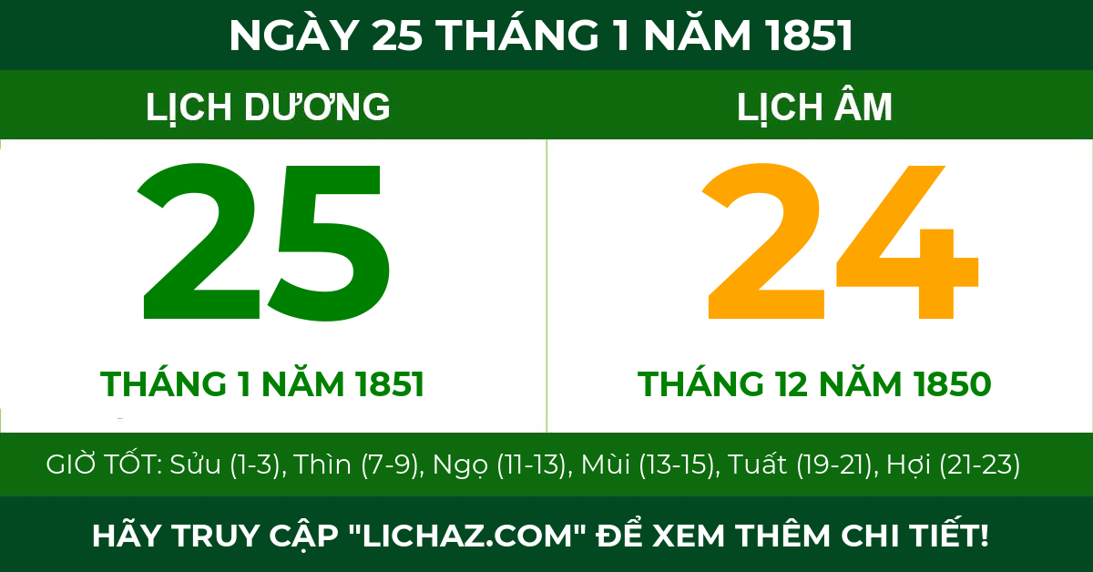 lịch âm ngày 25 tháng 1 năm 1851