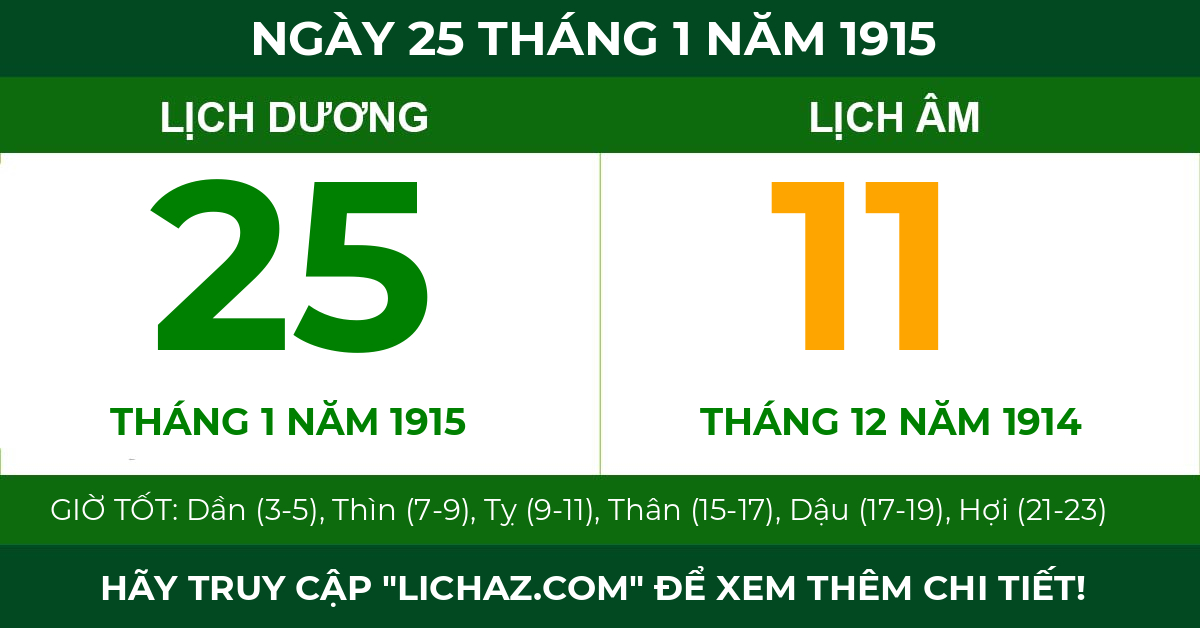 lịch âm ngày 25 tháng 1 năm 1915