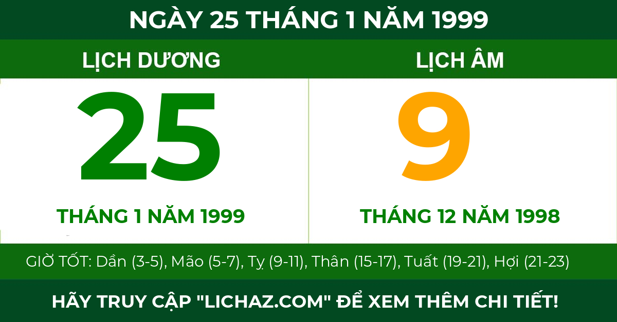 lịch âm ngày 25 tháng 1 năm 1999