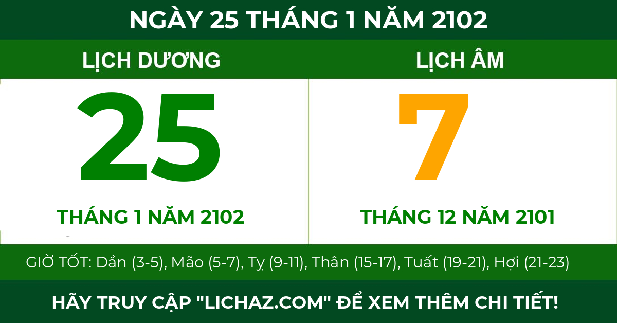 lịch âm ngày 25 tháng 1 năm 2102