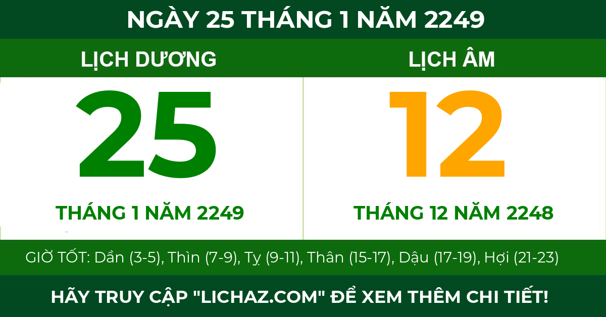 lịch âm ngày 25 tháng 1 năm 2249