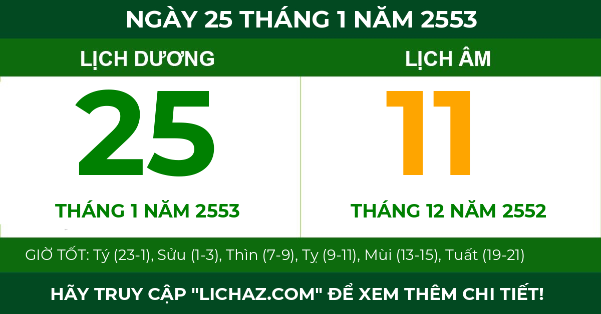 lịch âm ngày 25 tháng 1 năm 2553