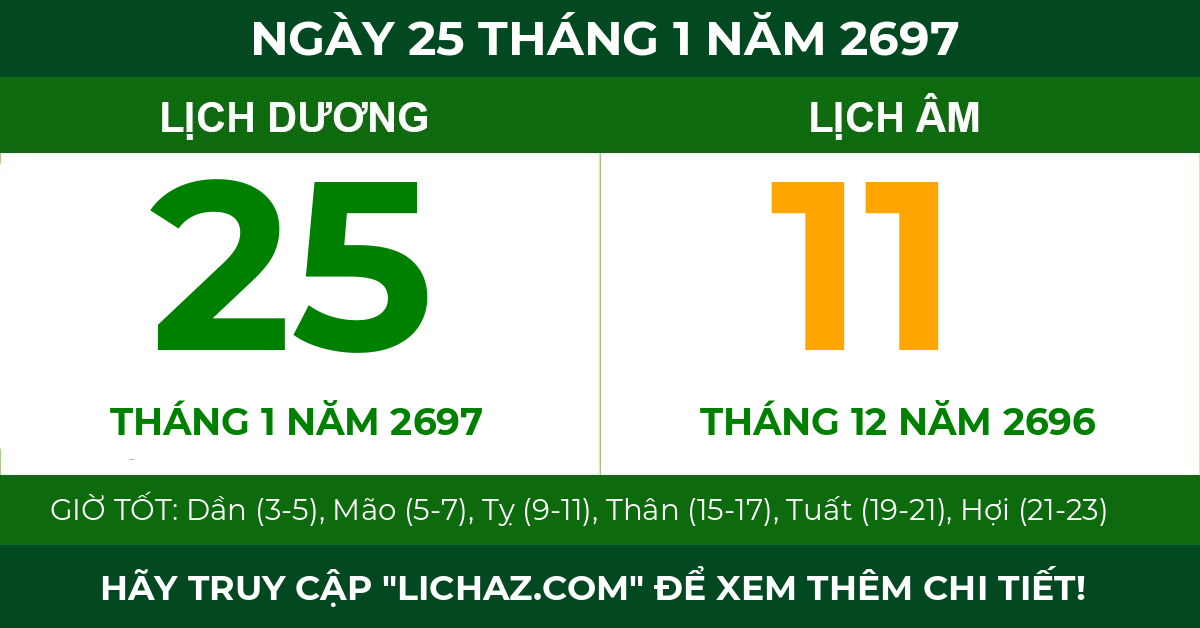 lịch âm ngày 25 tháng 1 năm 2697