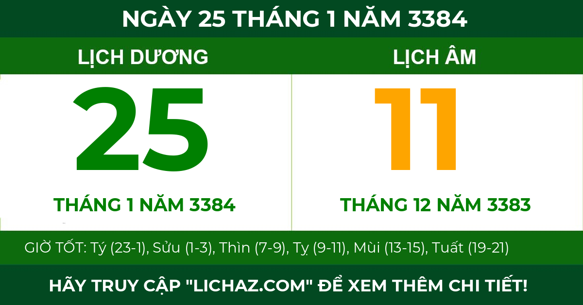 lịch âm ngày 25 tháng 1 năm 3384