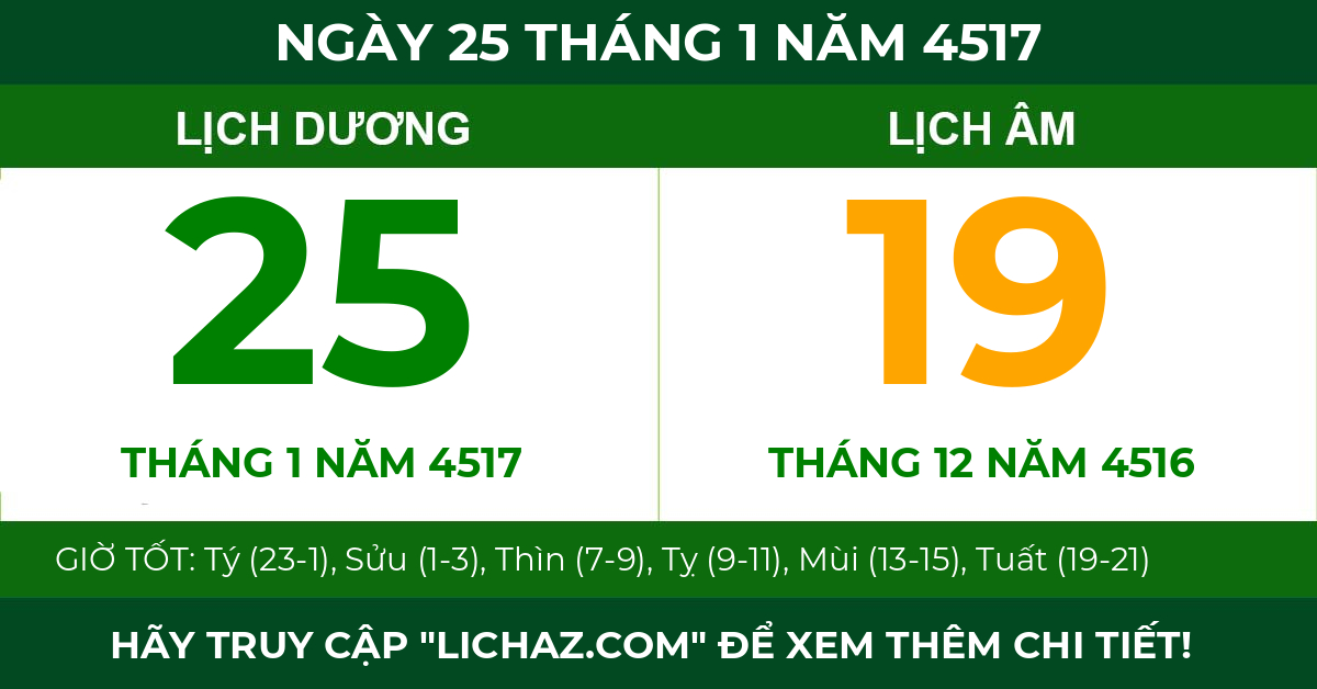 lịch âm ngày 25 tháng 1 năm 4517