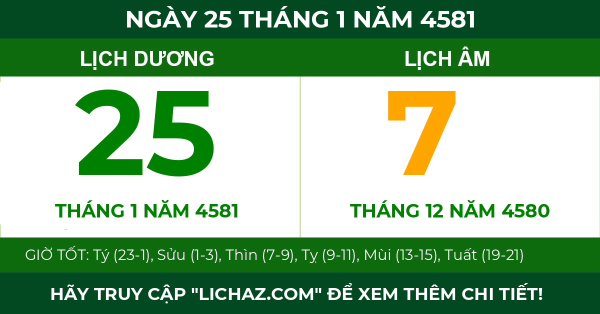 lịch âm ngày 25 tháng 1 năm 4581