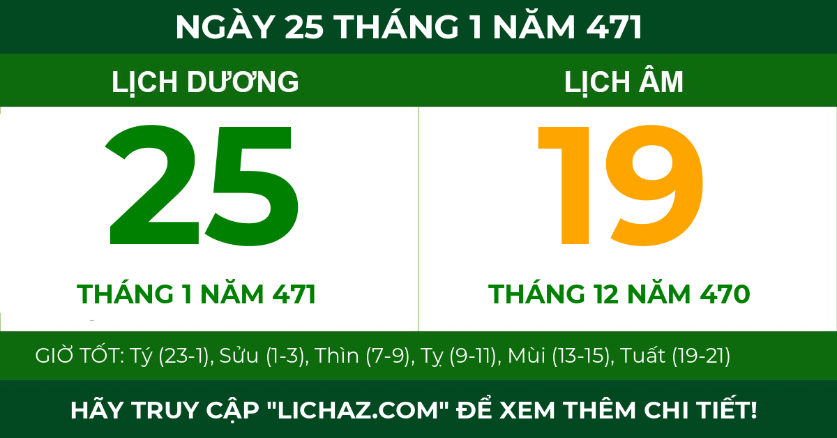 lịch âm ngày 25 tháng 1 năm 471