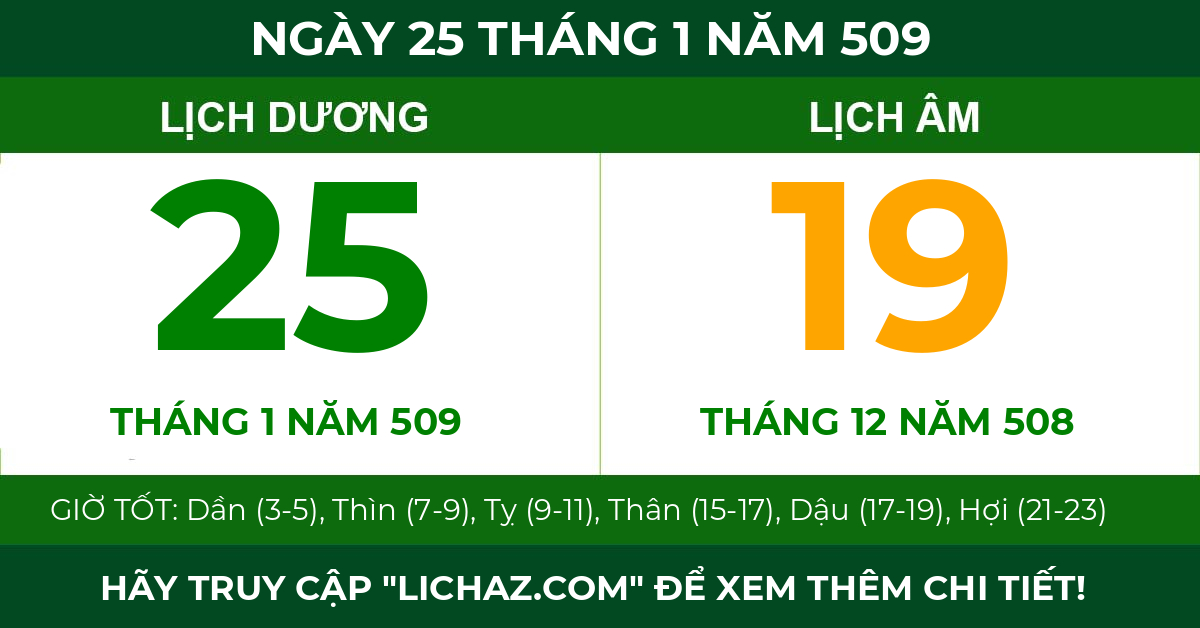 lịch âm ngày 25 tháng 1 năm 509