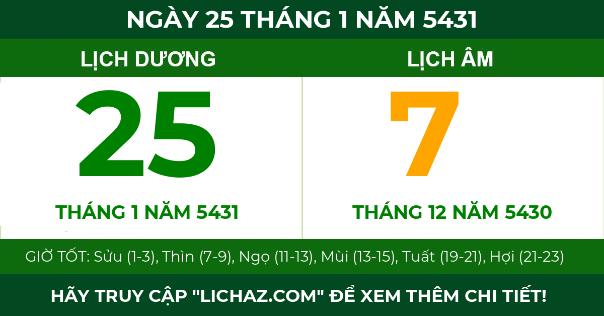 lịch âm ngày 25 tháng 1 năm 5431