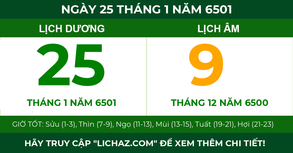 lịch âm ngày 25 tháng 1 năm 6501