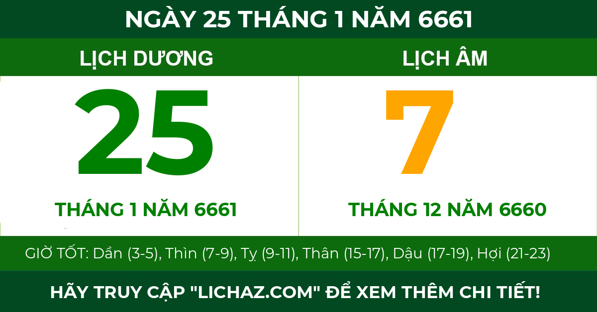 lịch âm ngày 25 tháng 1 năm 6661