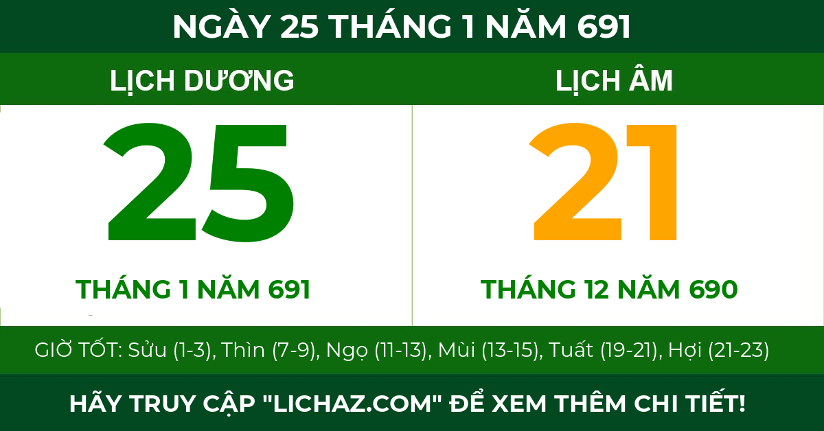 lịch âm ngày 25 tháng 1 năm 691