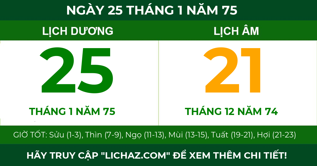 lịch âm ngày 25 tháng 1 năm 75