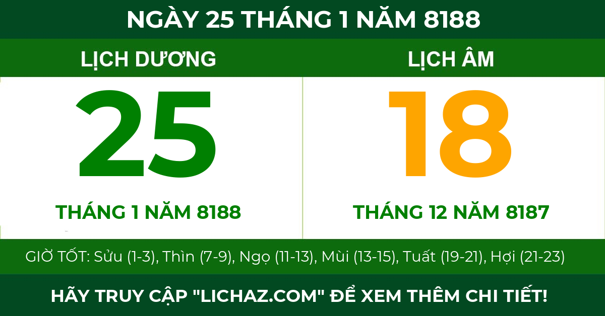 lịch âm ngày 25 tháng 1 năm 8188