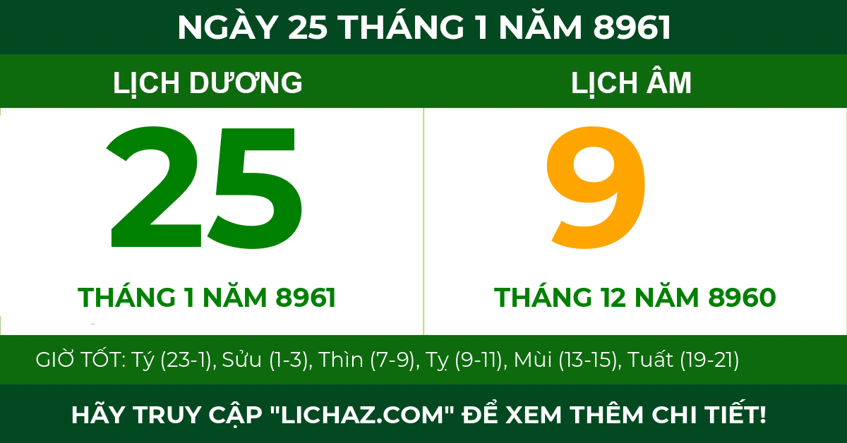 lịch âm ngày 25 tháng 1 năm 8961