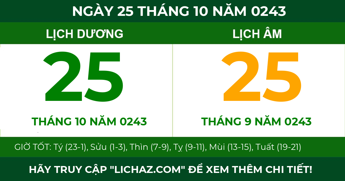 lịch âm ngày 25 tháng 10 năm 0243