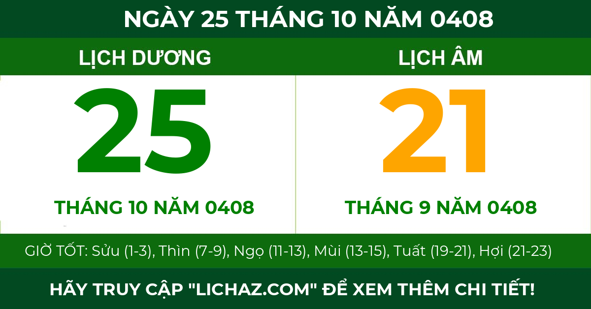 lịch âm ngày 25 tháng 10 năm 0408