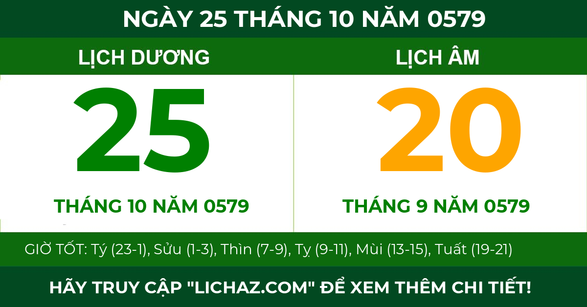 lịch âm ngày 25 tháng 10 năm 0579