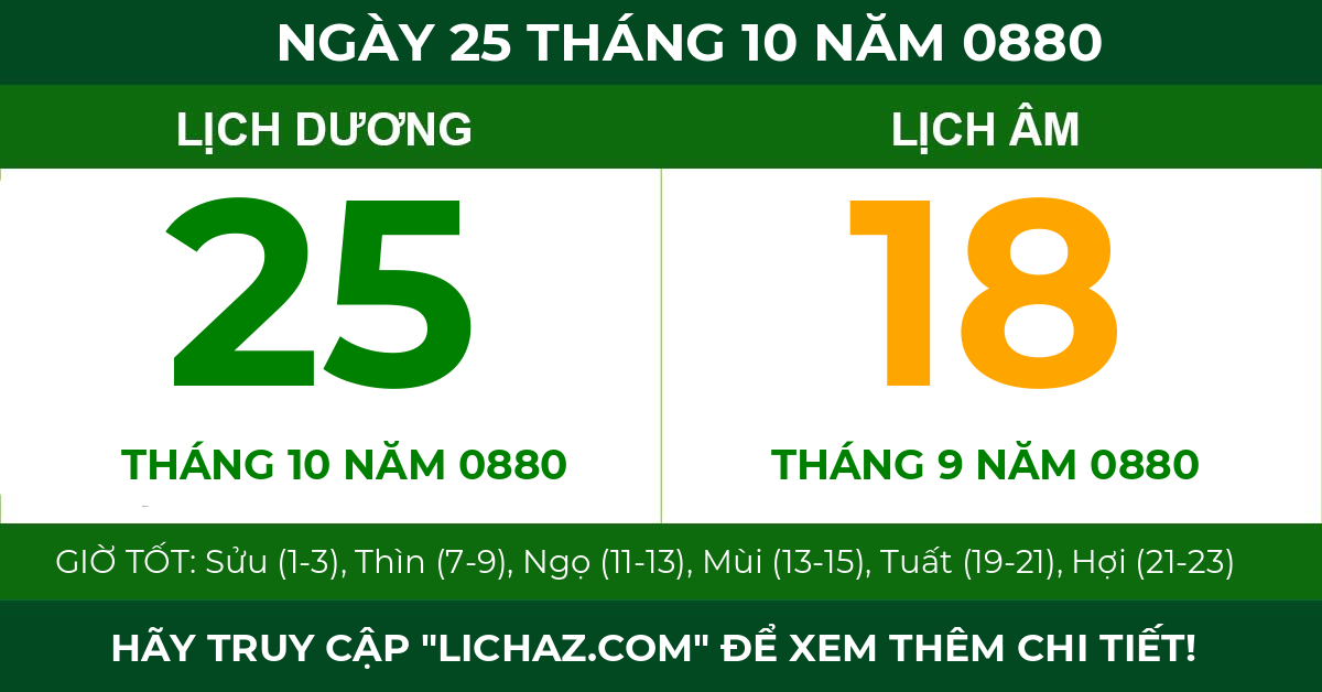 lịch âm ngày 25 tháng 10 năm 0880