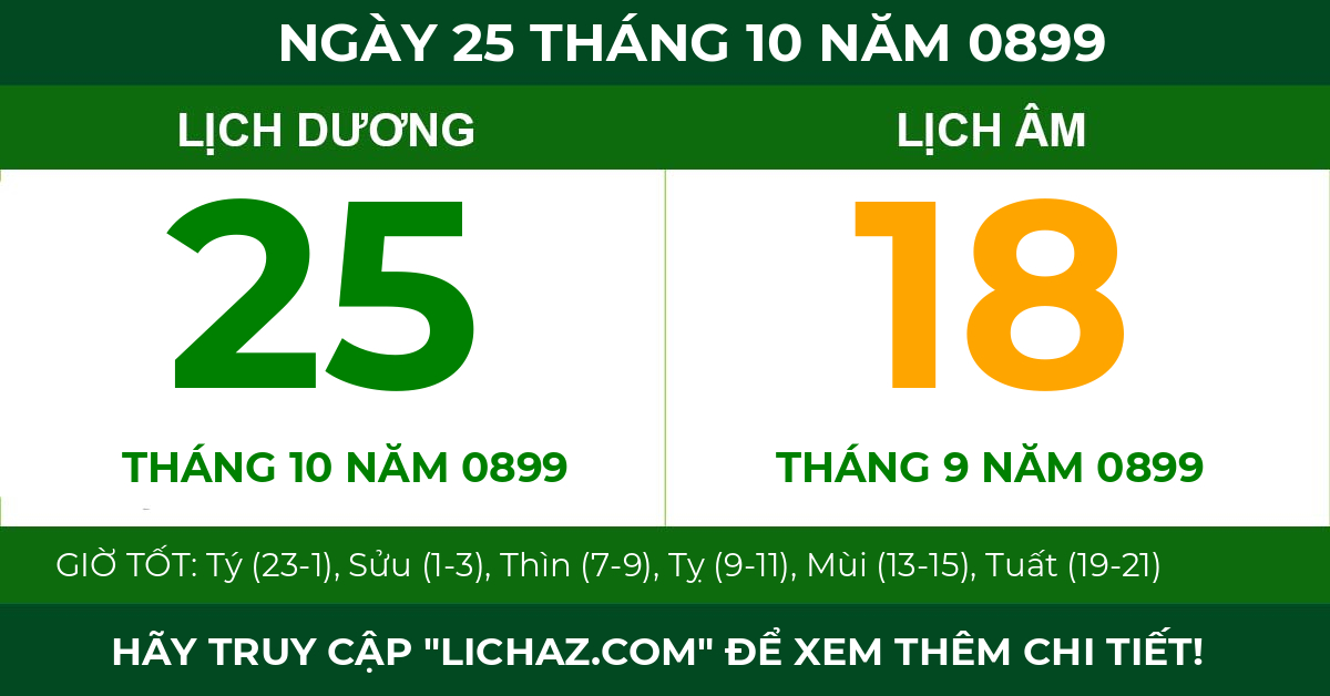 lịch âm ngày 25 tháng 10 năm 0899