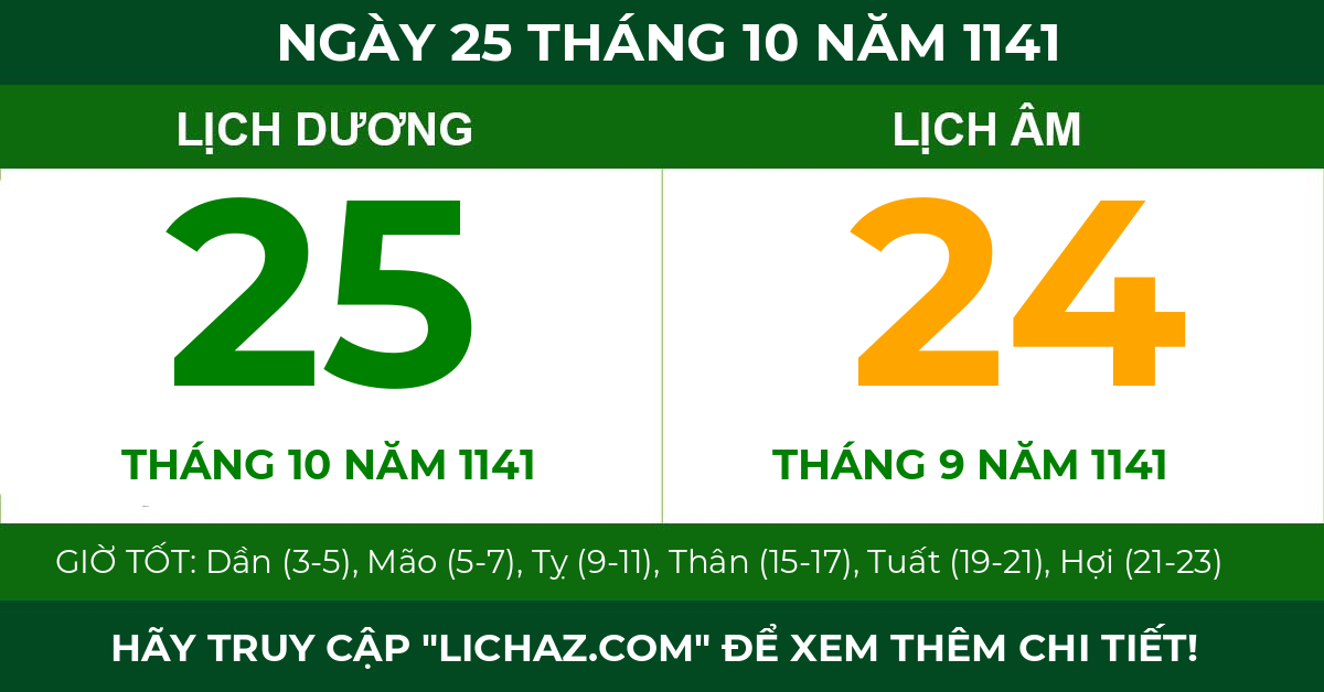 lịch âm ngày 25 tháng 10 năm 1141