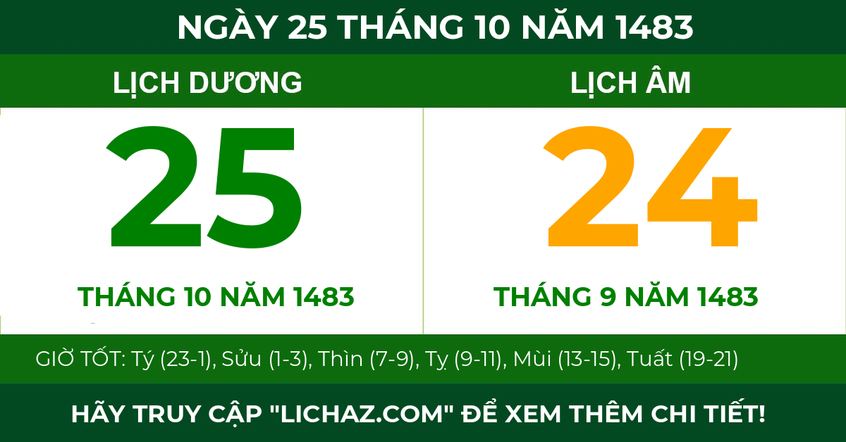 lịch âm ngày 25 tháng 10 năm 1483