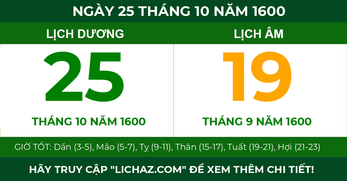 lịch âm ngày 25 tháng 10 năm 1600
