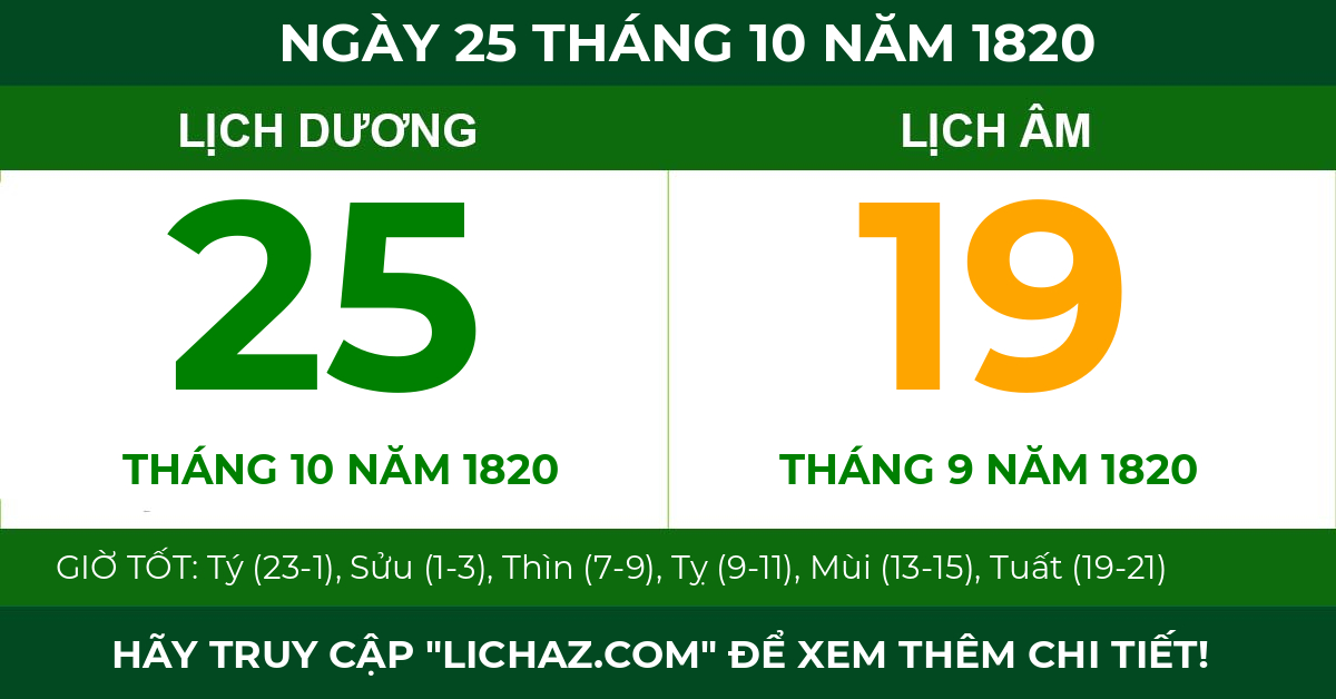 lịch âm ngày 25 tháng 10 năm 1820