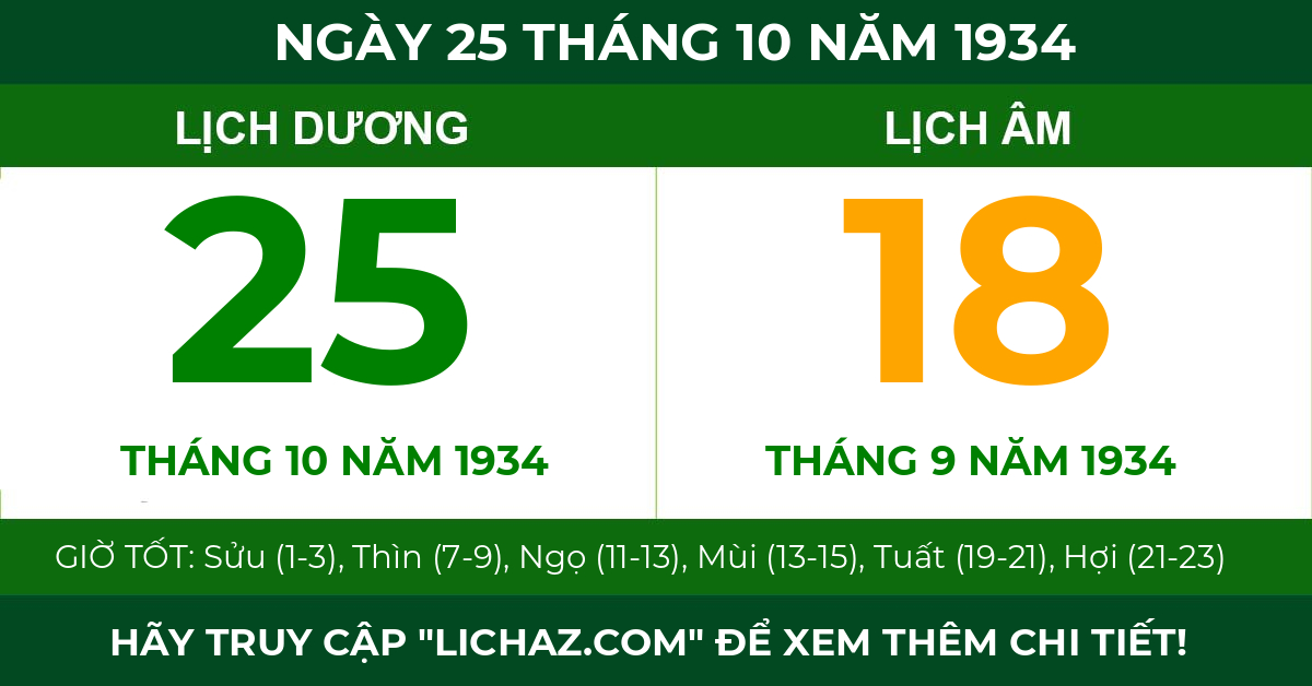 lịch âm ngày 25 tháng 10 năm 1934