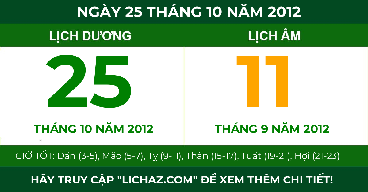lịch âm ngày 25 tháng 10 năm 2012
