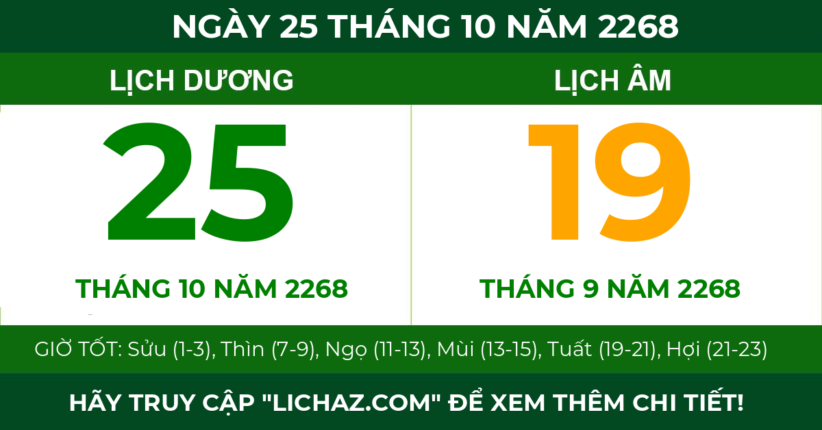 lịch âm ngày 25 tháng 10 năm 2268