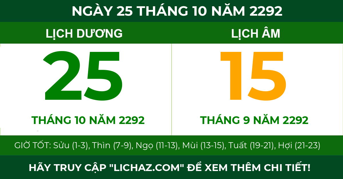 lịch âm ngày 25 tháng 10 năm 2292