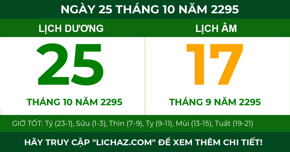 lịch âm ngày 25 tháng 10 năm 2295