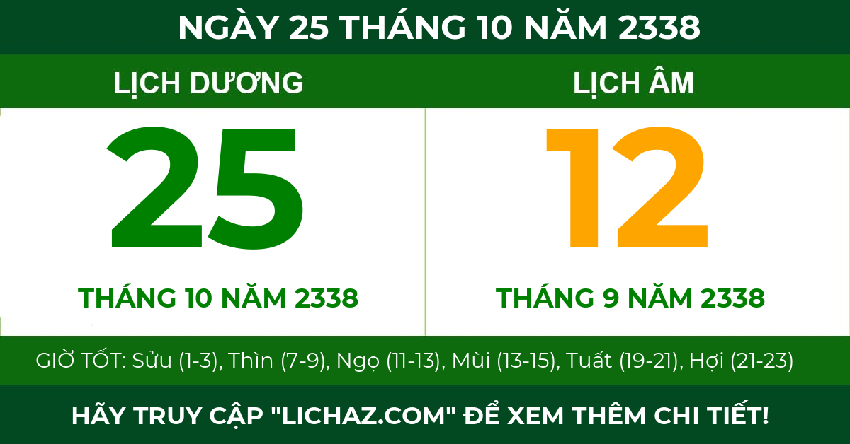 lịch âm ngày 25 tháng 10 năm 2338