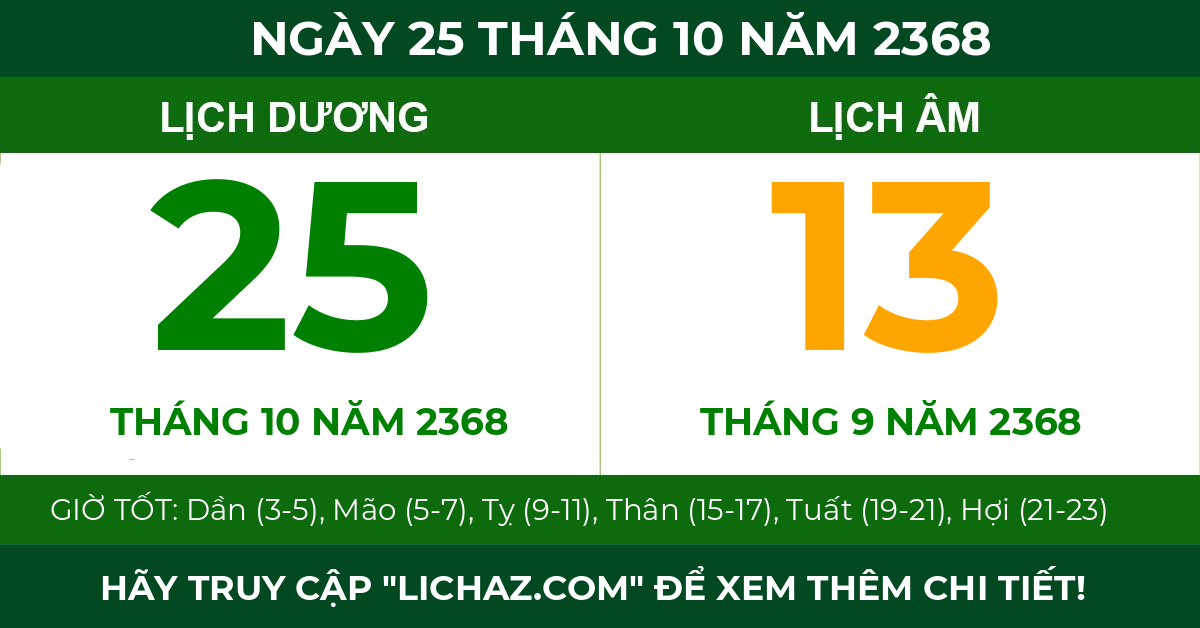 lịch âm ngày 25 tháng 10 năm 2368