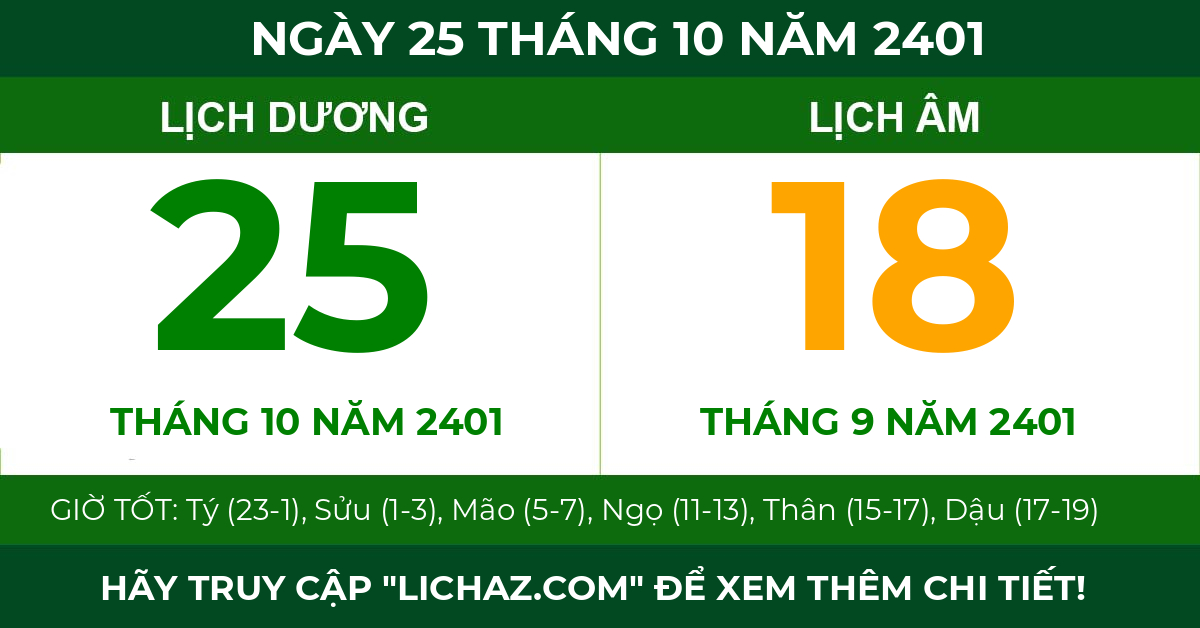 lịch âm ngày 25 tháng 10 năm 2401
