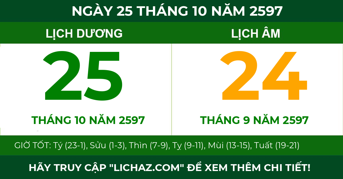 lịch âm ngày 25 tháng 10 năm 2597