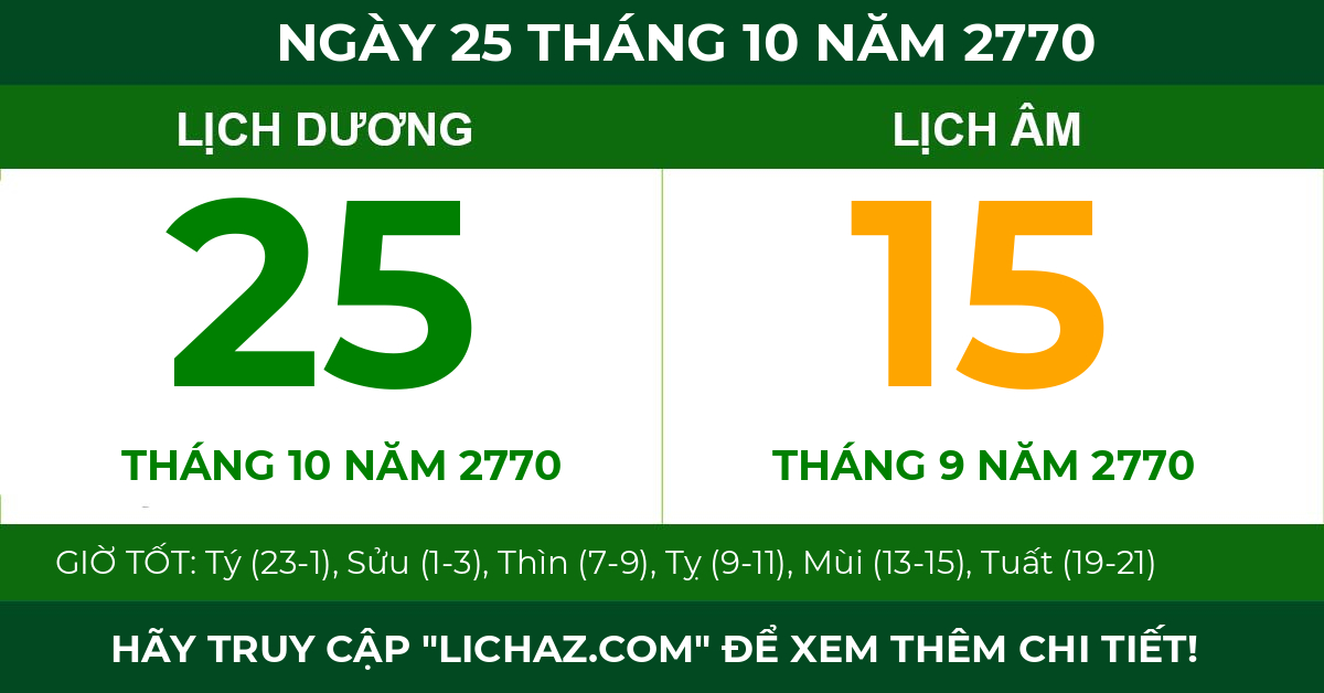lịch âm ngày 25 tháng 10 năm 2770